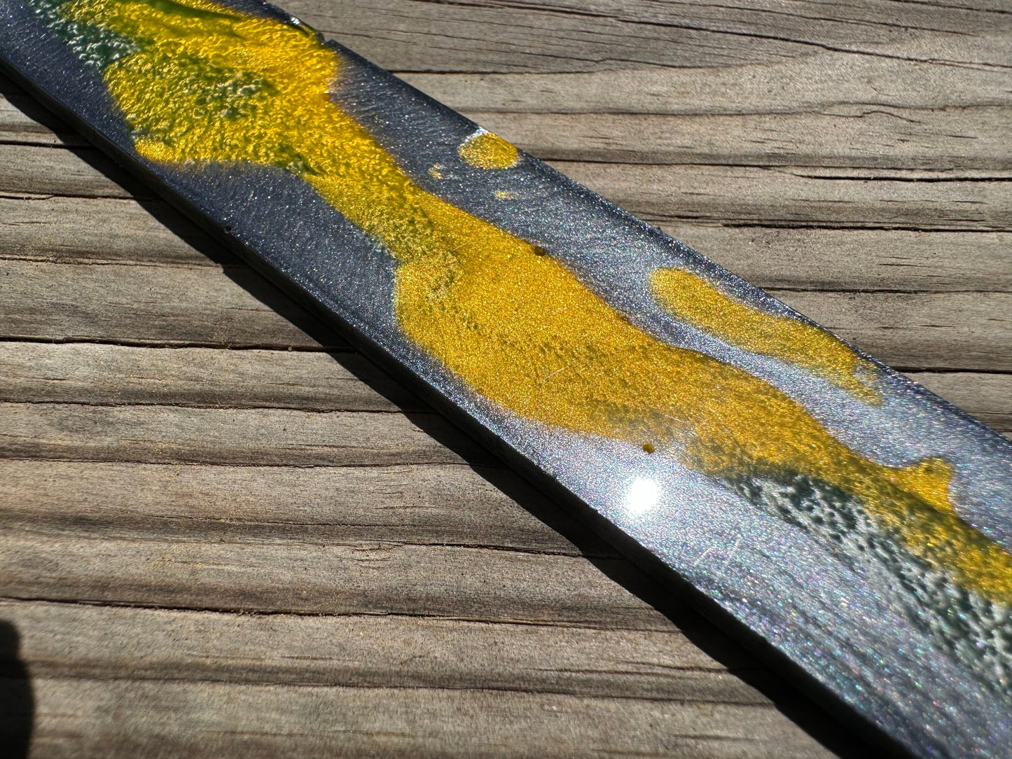 1.2 x 7.7 Flexible Bookmark Yellow Green Metallic Charcoal with Green Tassel