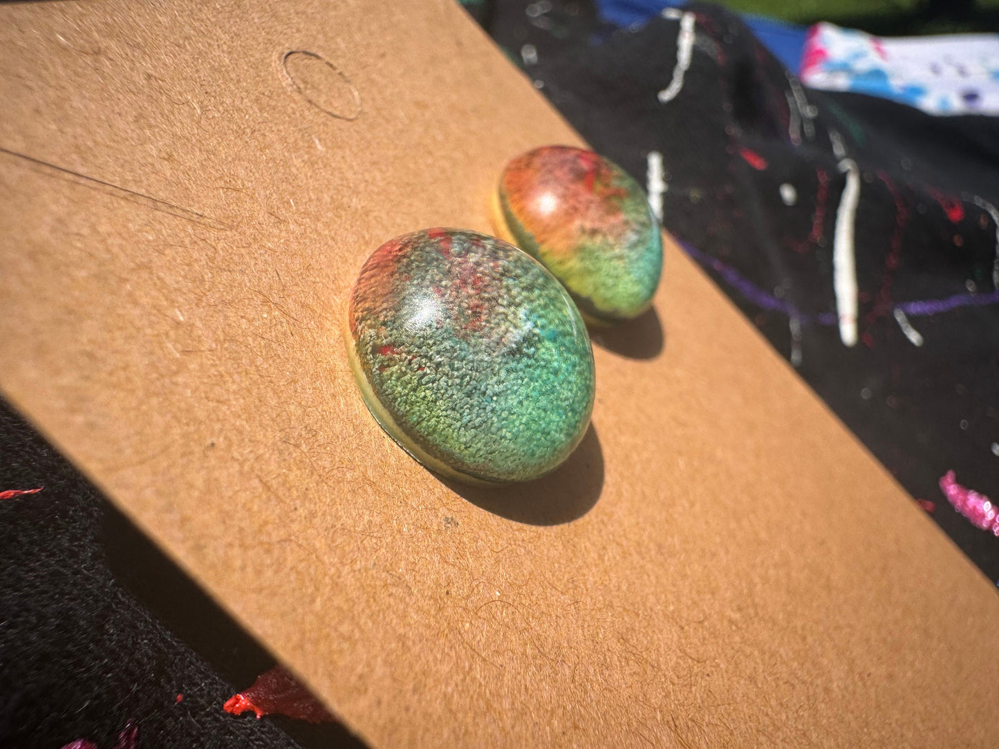 Small Rainbow Pride Petri Style Half Sphere Stud Epoxy Resin Earrings with Gold Studs