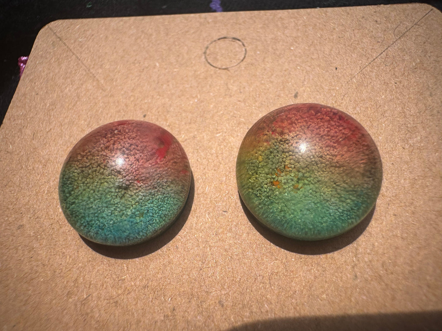 Small Rainbow Pride Petri Style Half Sphere Stud Epoxy Resin Earrings with Gold Studs