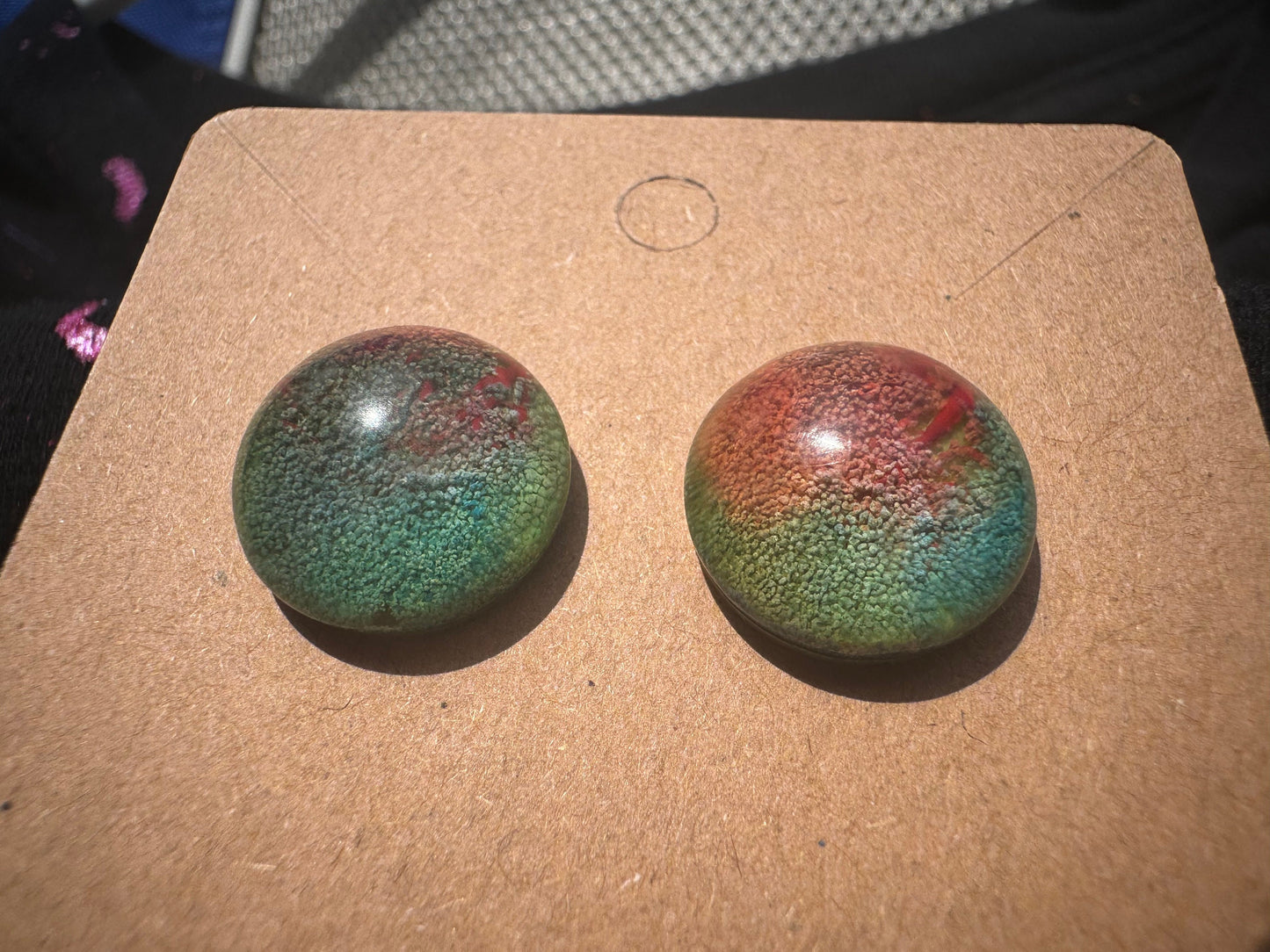 Small Rainbow Pride Petri Style Half Sphere Stud Epoxy Resin Earrings with Gold Studs