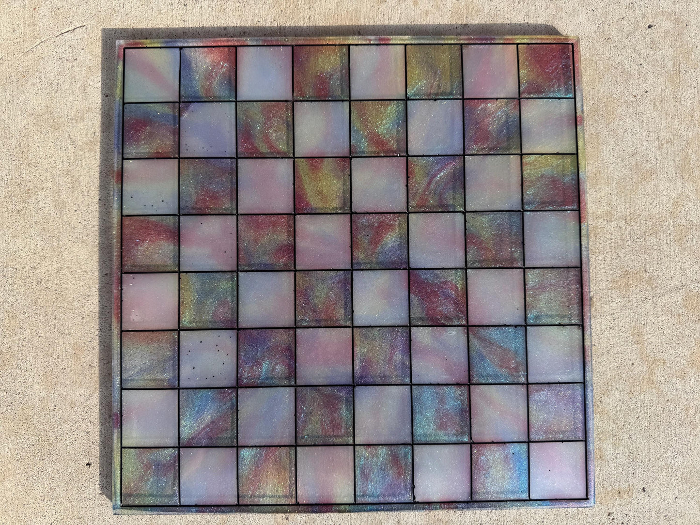 11 inch x 11 inch Gummy Jelly Candy Multichrome Colorful Epoxy Resin Chess/Checkers Board and Chess/Checkers Pieces