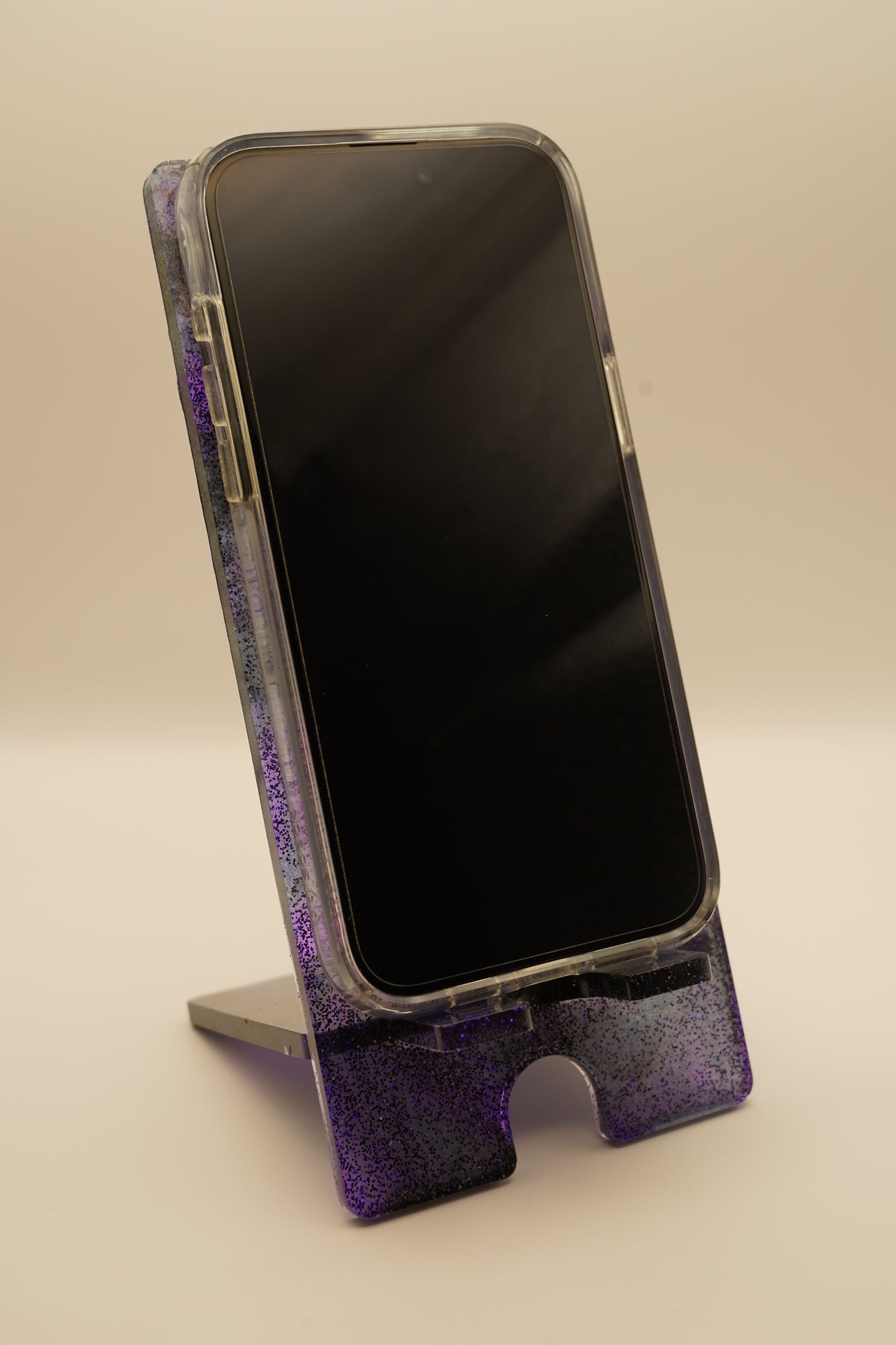 CUSTOM Tabletop Phone Stand Epoxy Resin Marbled Glitter Glowing Holographic Multichrome