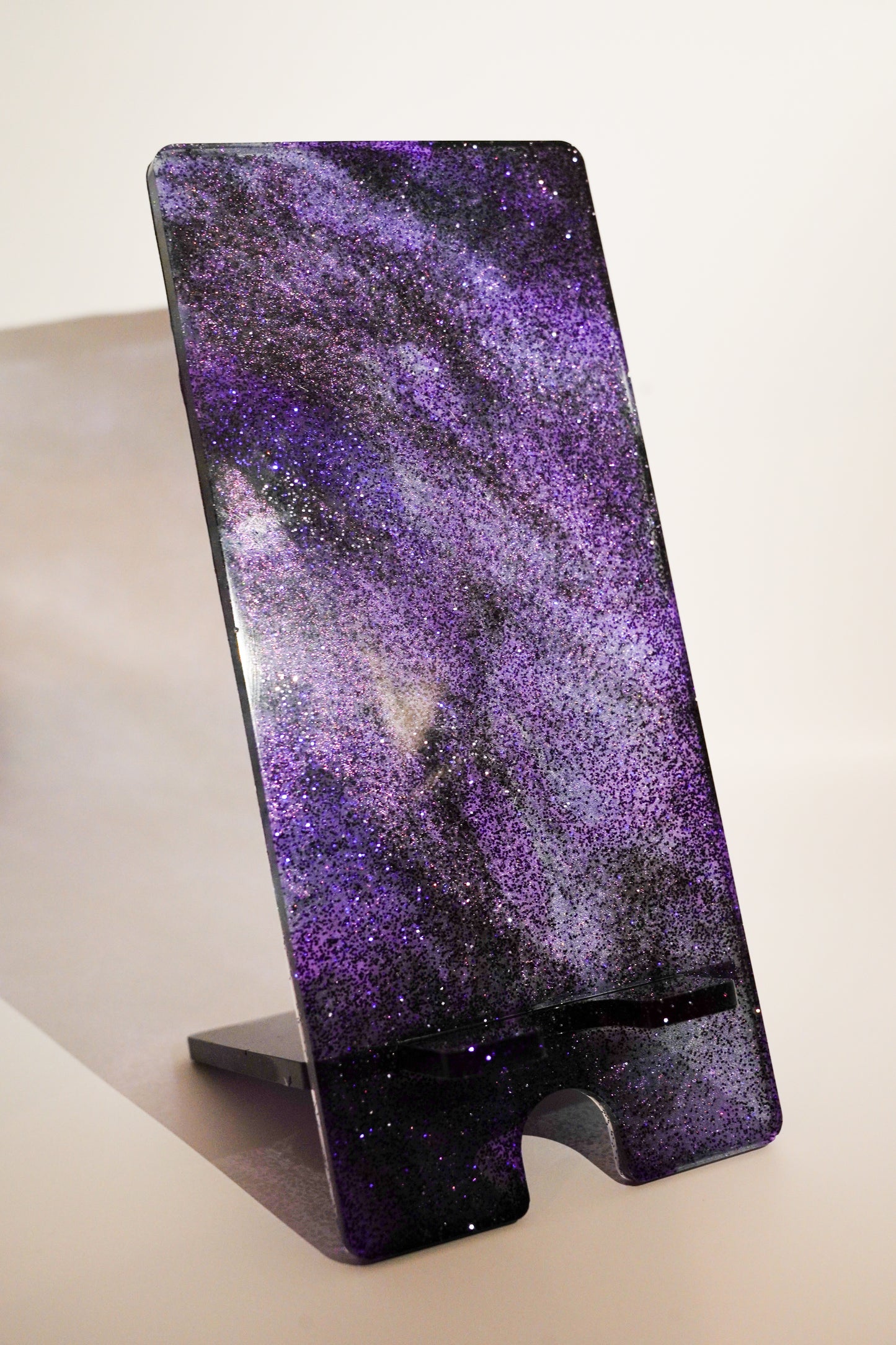 CUSTOM Tabletop Phone Stand Epoxy Resin Marbled Glitter Glowing Holographic Multichrome