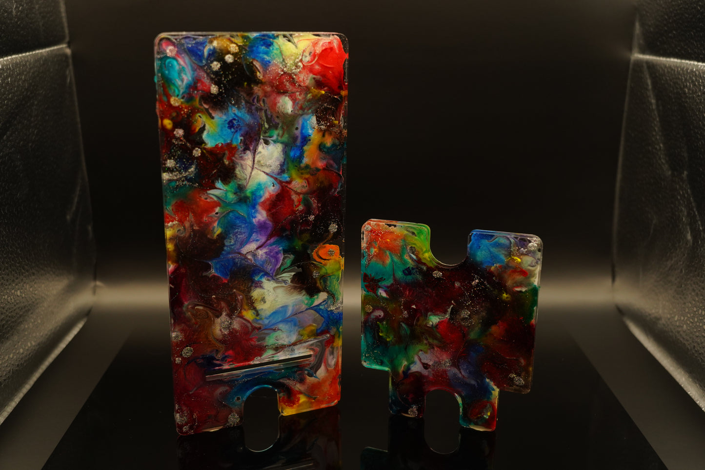 CUSTOM Tabletop Phone Stand Epoxy Resin Marbled Glitter Glowing Holographic Multichrome