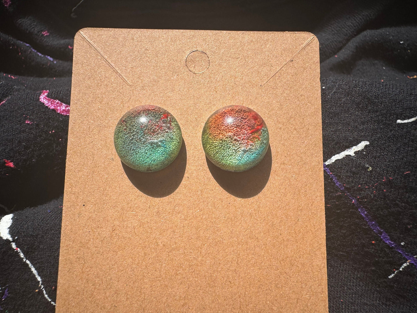 Small Rainbow Pride Petri Style Half Sphere Stud Epoxy Resin Earrings with Gold Studs