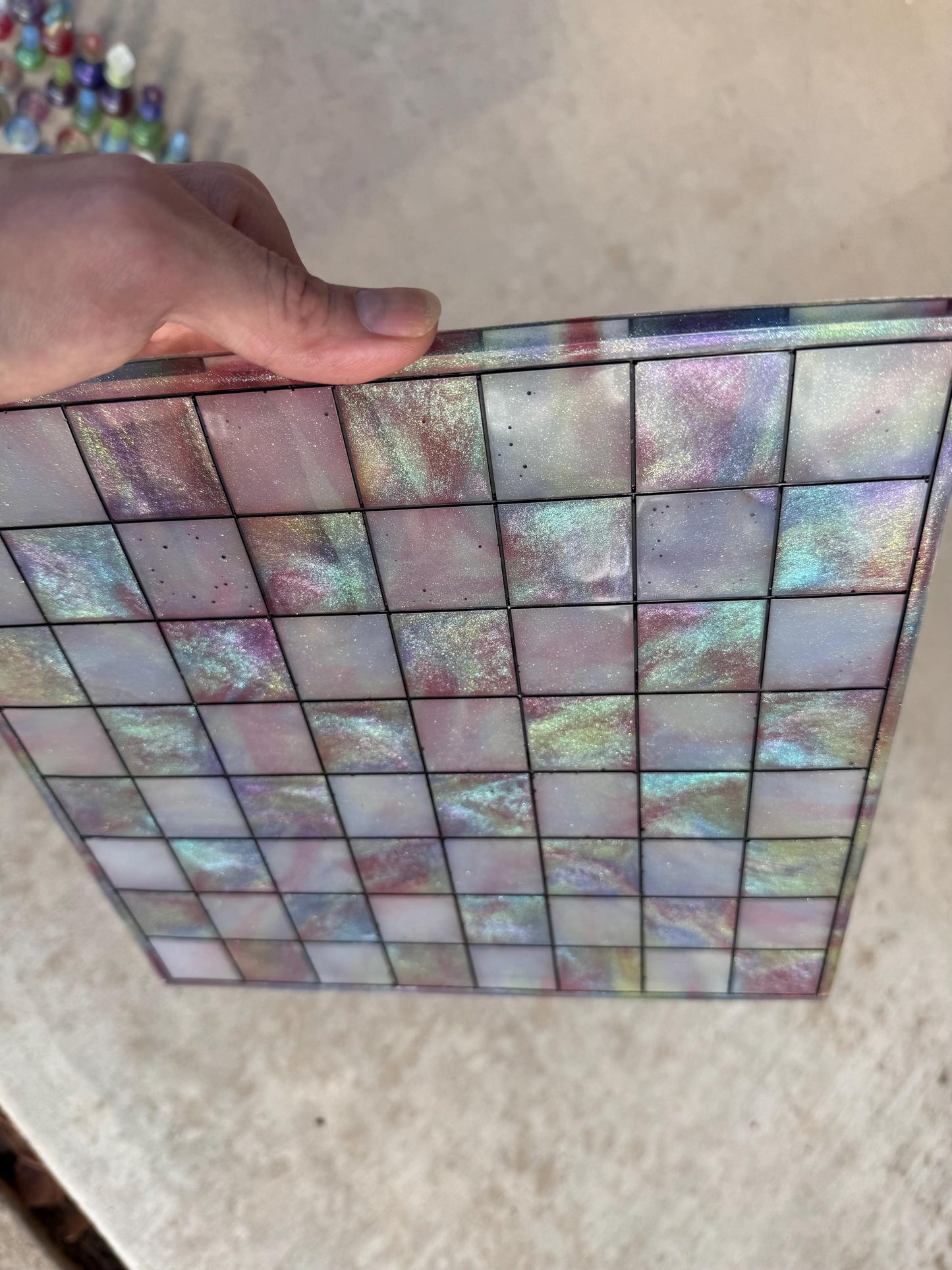 11 inch x 11 inch Gummy Jelly Candy Multichrome Colorful Epoxy Resin Chess/Checkers Board and Chess/Checkers Pieces