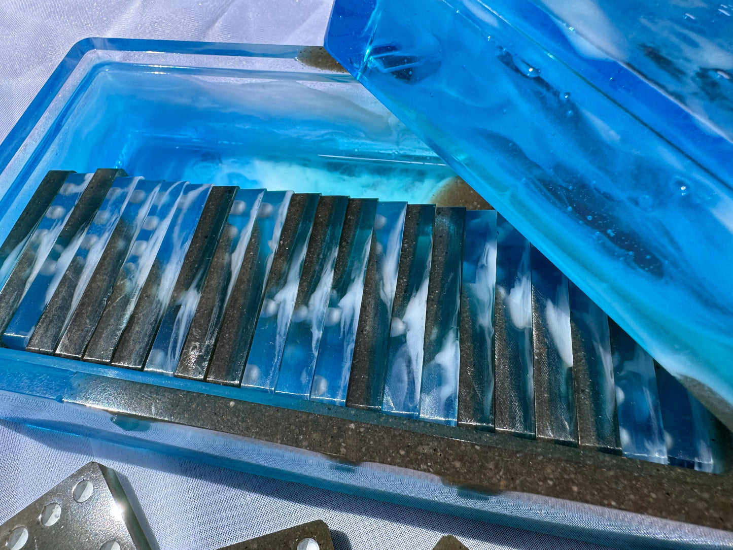Ocean Beach with REAL SAND 29 Piece Domino Set with Storage Box Water Waves Epoxy Resin
