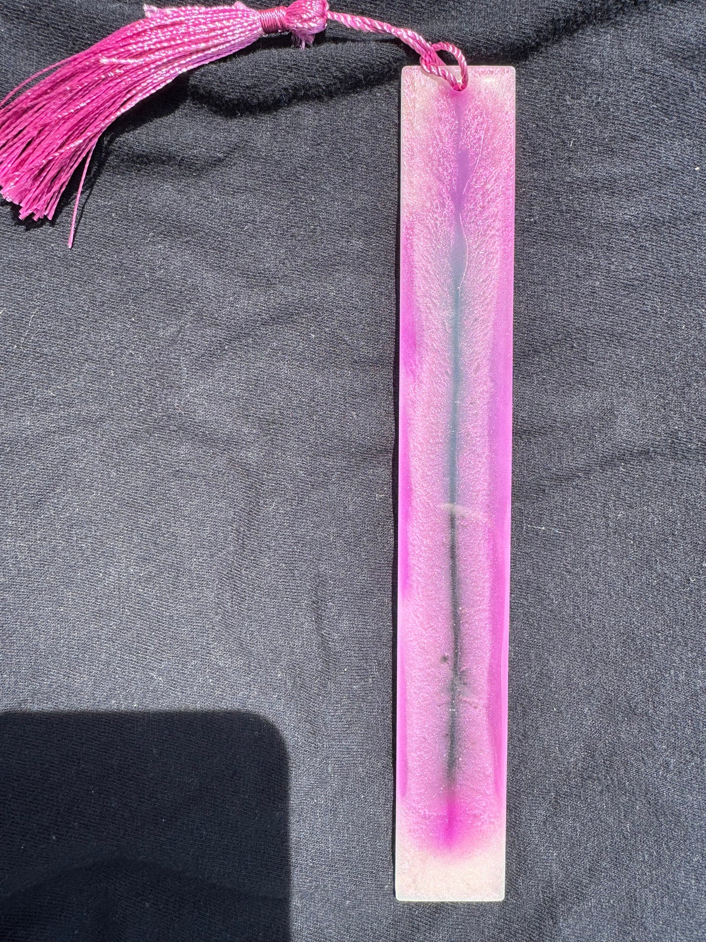 1.2 x 7.7 Pink White and Clear Bookmark with Pink Tassel