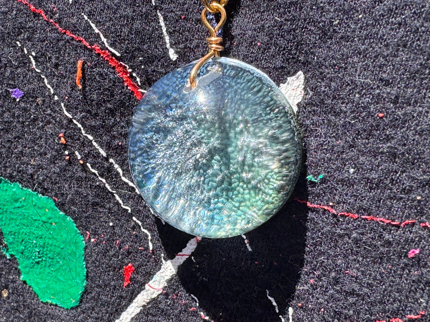 Aquamarine Petri Cat Eye Resin Clear Half Sphere Pendant with Long Gold Chain