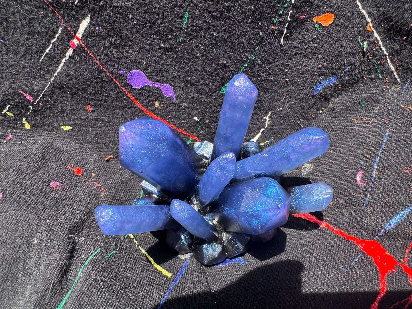 Blue Purple Duo Chrome Chameleon Flake with Black Base Crystal Cluster Epoxy Resin