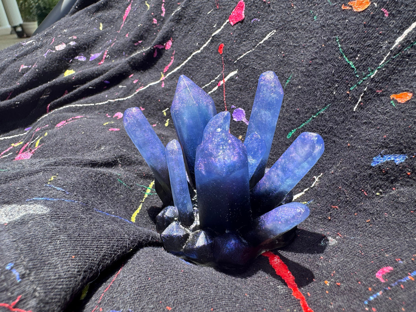 Blue Purple Duo Chrome Chameleon Flake with Black Base Crystal Cluster Epoxy Resin