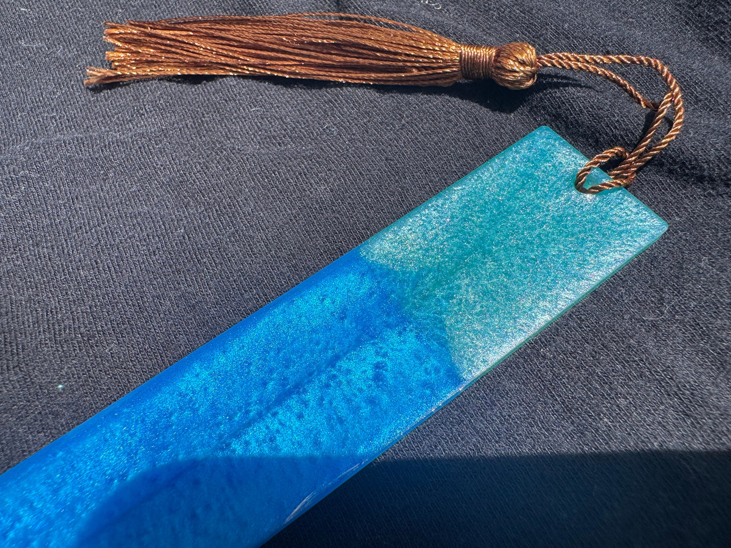 1.2 x 7.7 Ocean Real Sand Metallic Blue Teal Bookmark with Brown Tassel