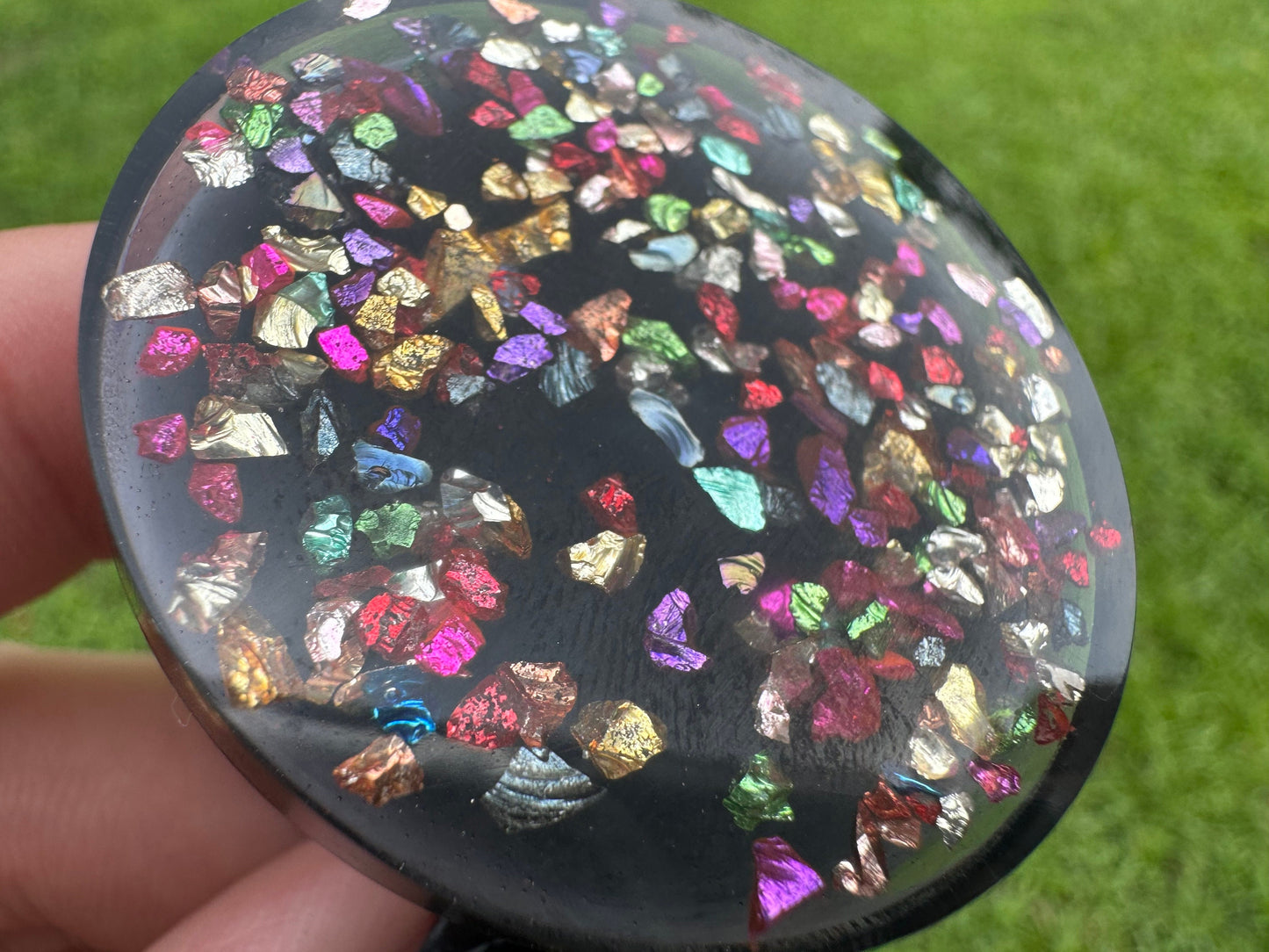 Rainbow Broken Glass Circle Epoxy Resin Pop Socket