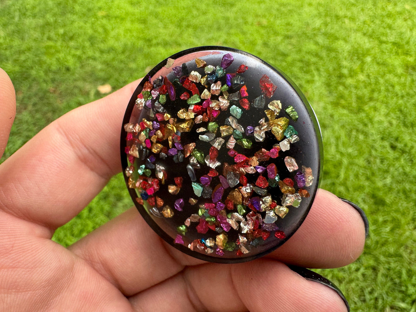 Rainbow Broken Glass Circle Epoxy Resin Pop Socket