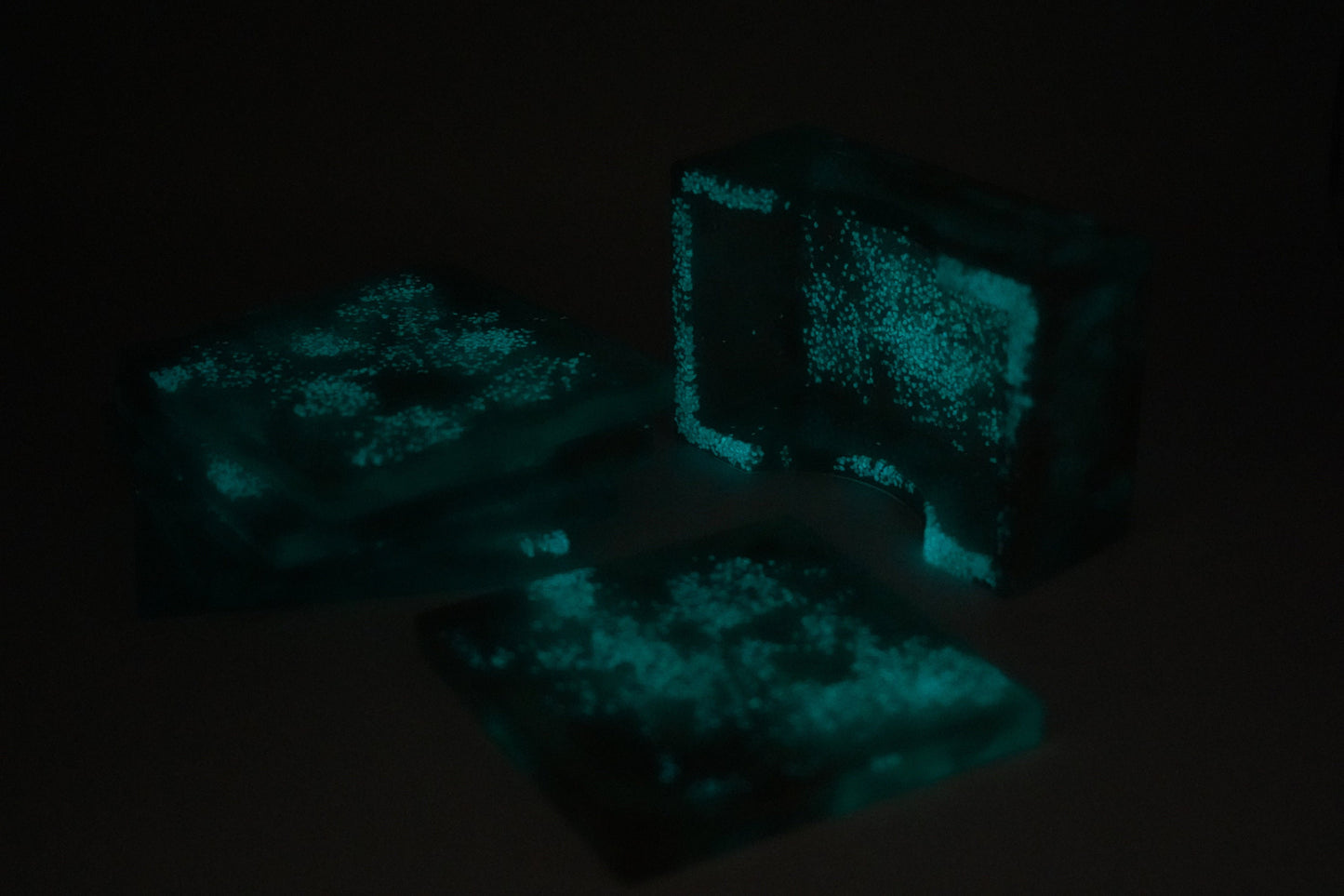 Glow in the Dark Green and Brown Coasters Epoxy Resin Duochrome Glitter