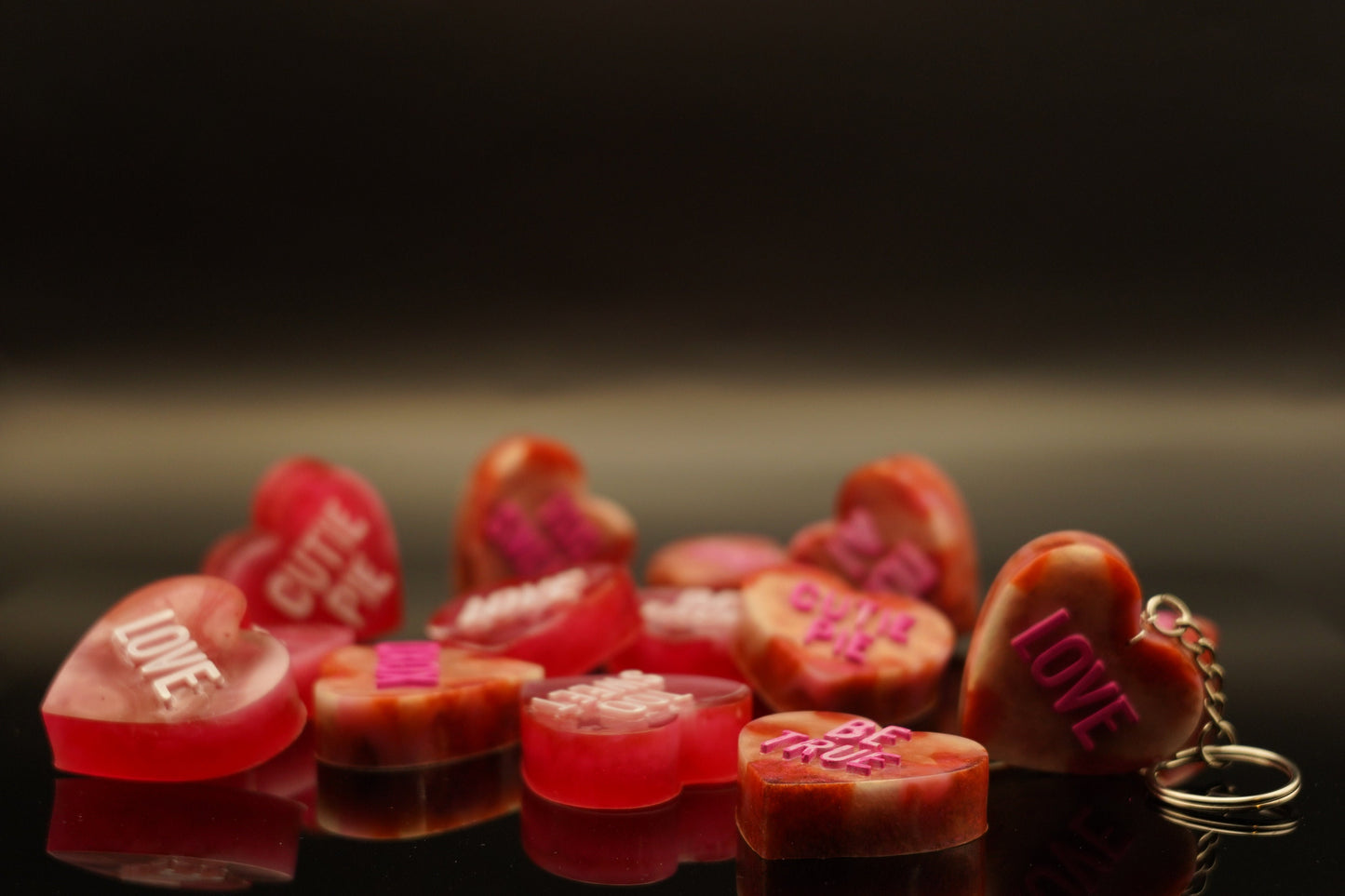 Personalized Customizable Sweethearts Conversation Hearts Epoxy Resin Custom Heart Shaped Charm Keychain Valentines Day Gift Pocket Fidget
