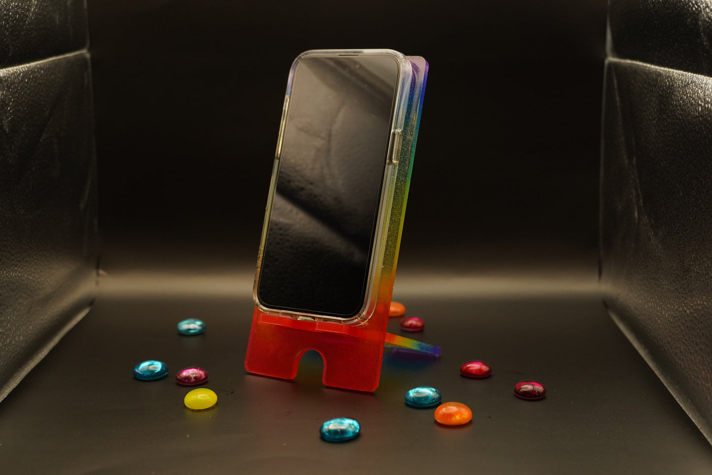 Colorful Rainbow Pride Translucent Gradient Tabletop Phone Stand Epoxy Resin