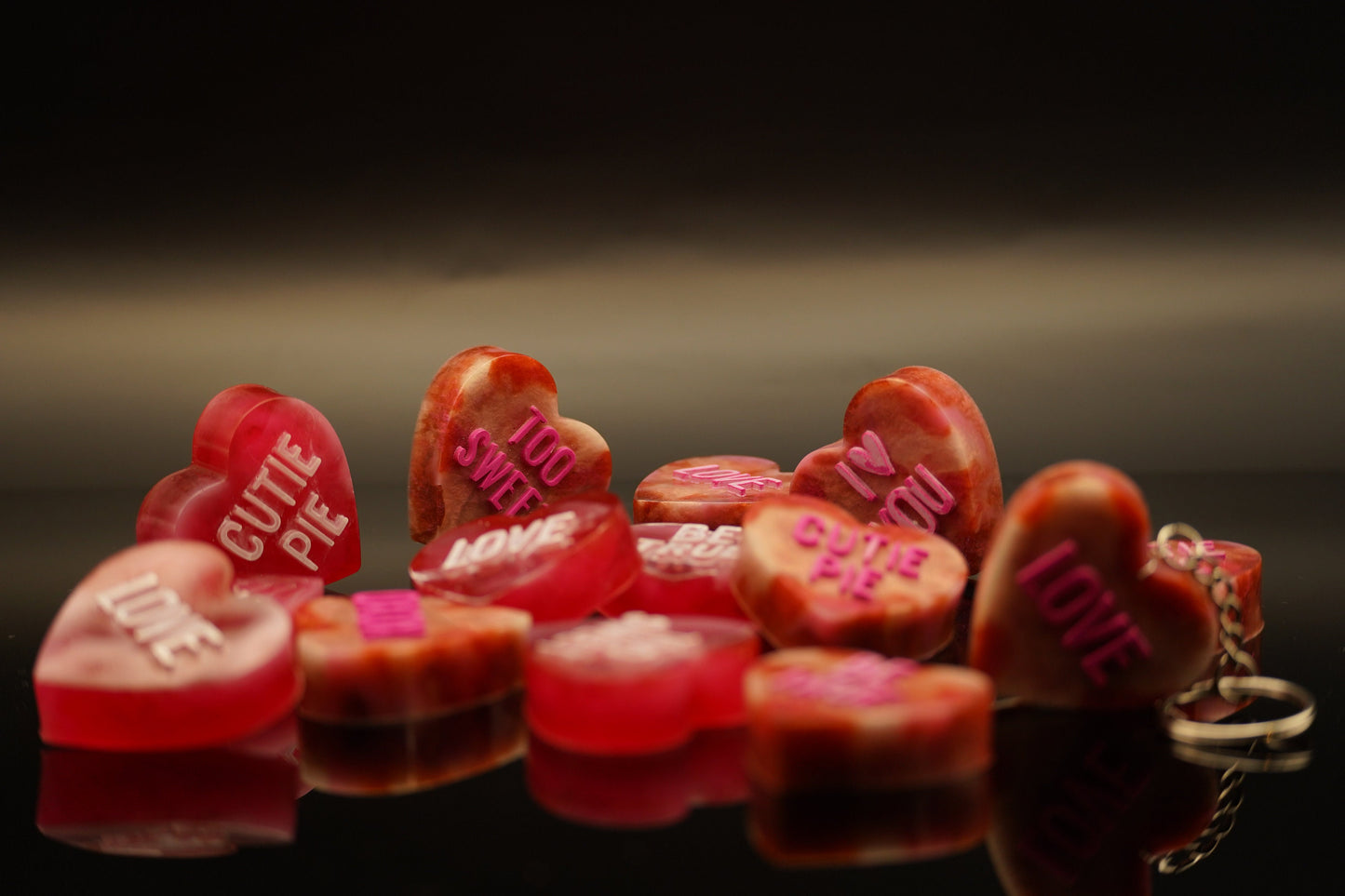 Personalized Customizable Sweethearts Conversation Hearts Epoxy Resin Custom Heart Shaped Charm Keychain Valentines Day Gift Pocket Fidget