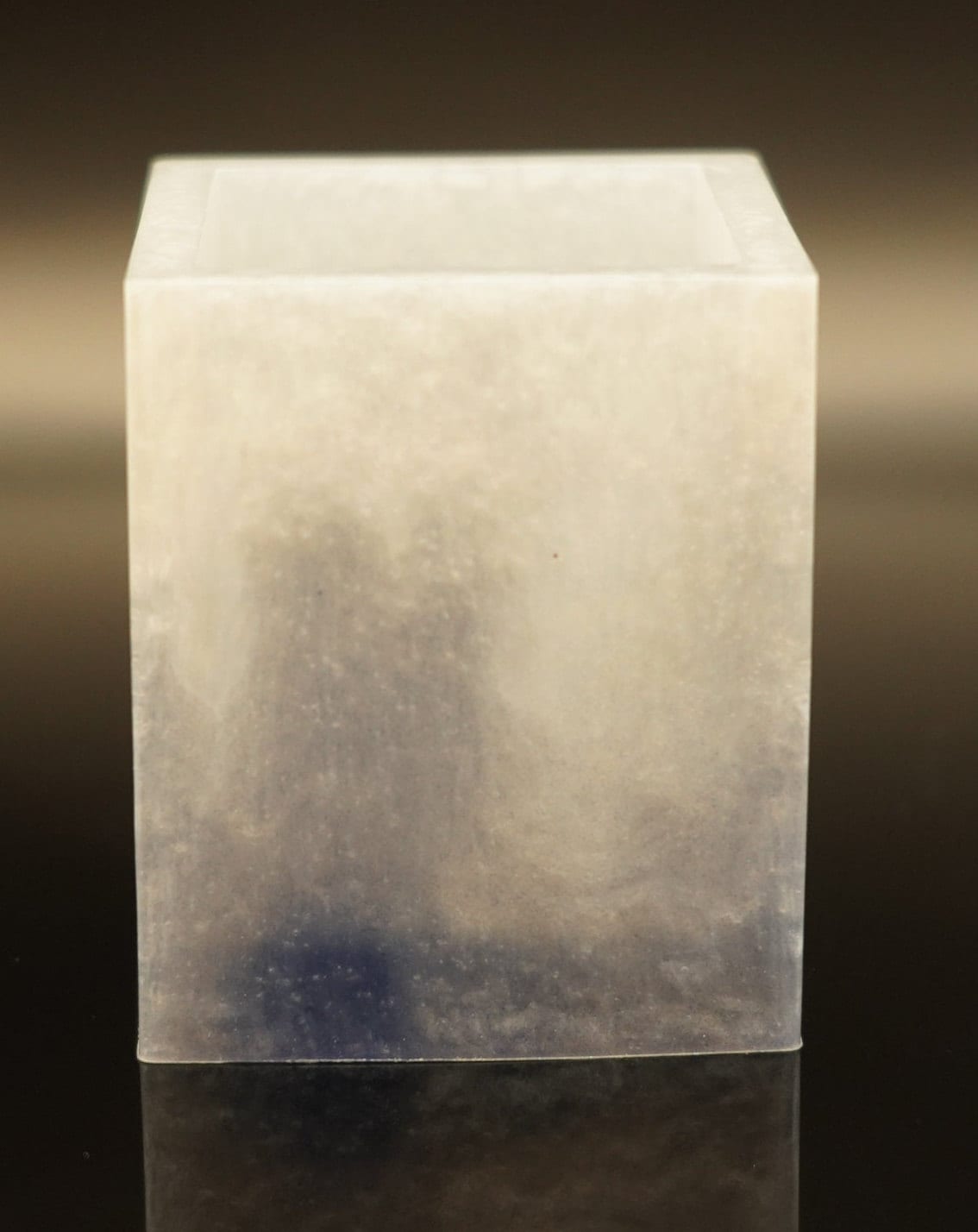 Square Brush Pen Cup Epoxy Resin Navy Blue Accents and Metallic Shimmery Frozen Icy White