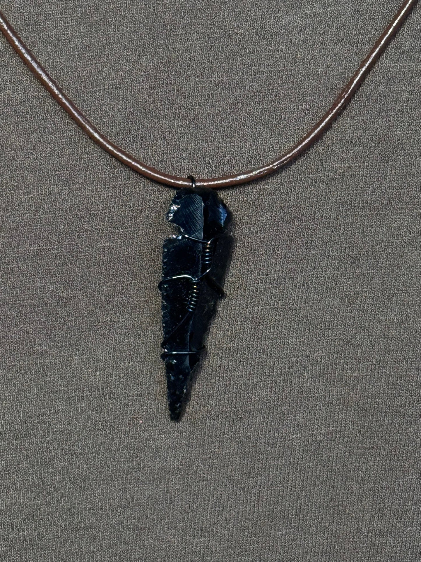 Black Smoky Quartz Black Wire Wrapped Double Knot Leather Rope Necklace