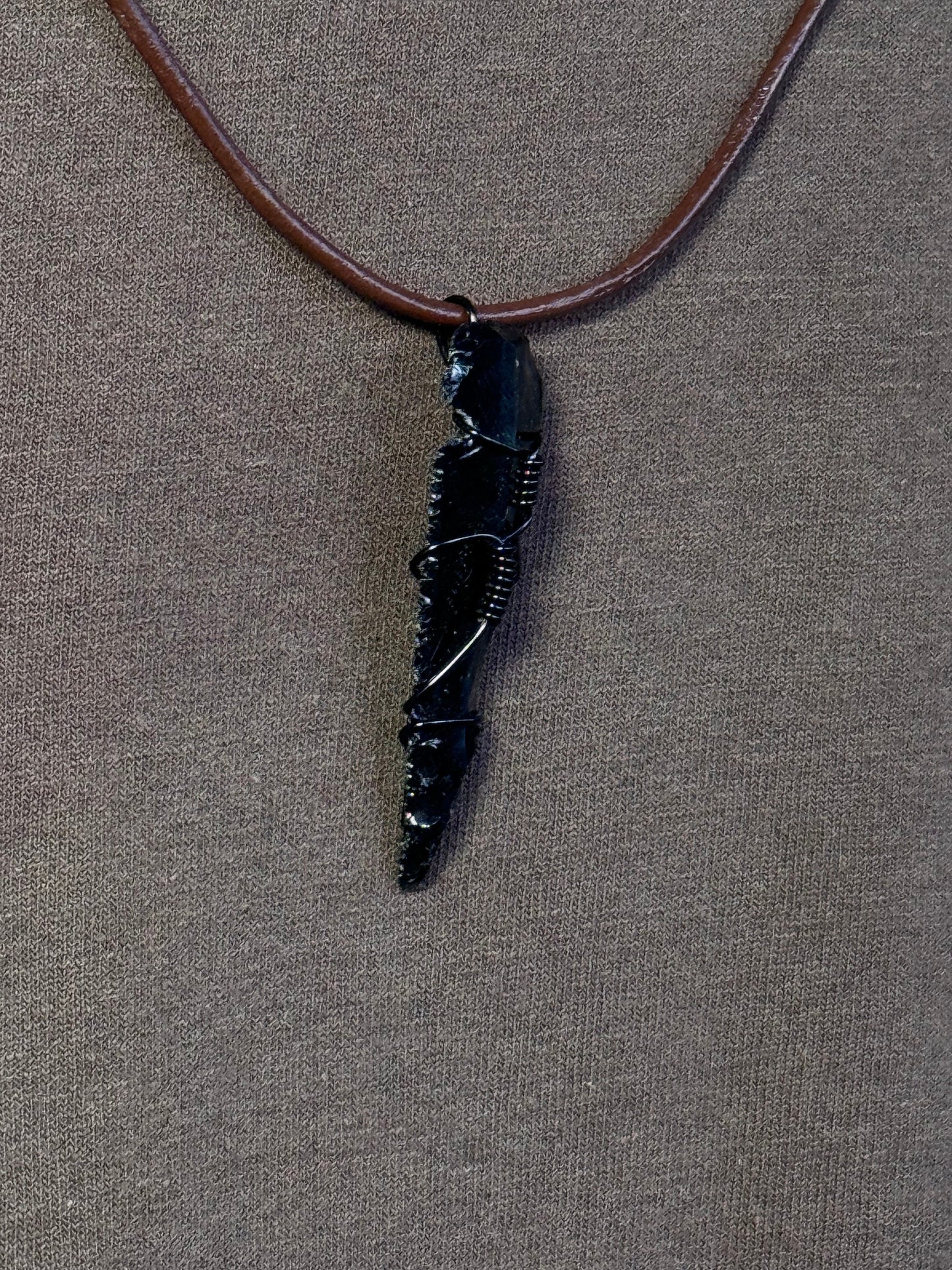 Black Smoky Quartz Black Wire Wrapped Double Knot Leather Rope Necklace