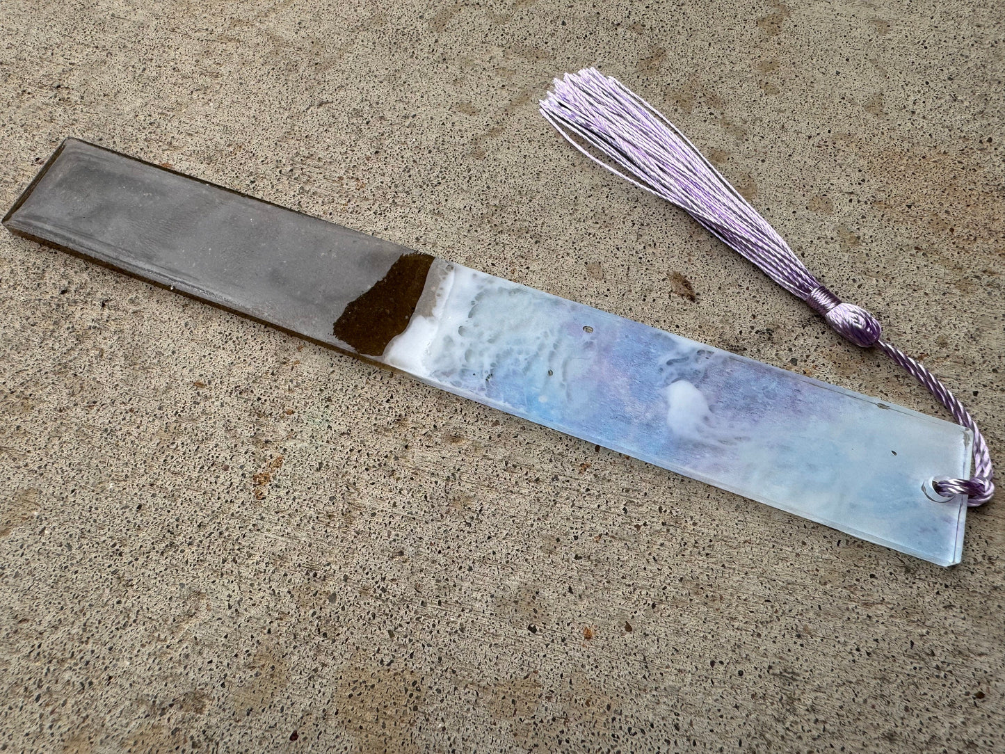 1.2 x 7.7 Bookmark REAL SAND Ocean Waves Blue White Purple with Lavender Tassel