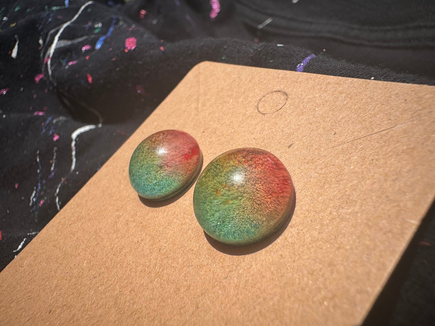 Small Rainbow Pride Petri Style Half Sphere Stud Epoxy Resin Earrings with Gold Studs