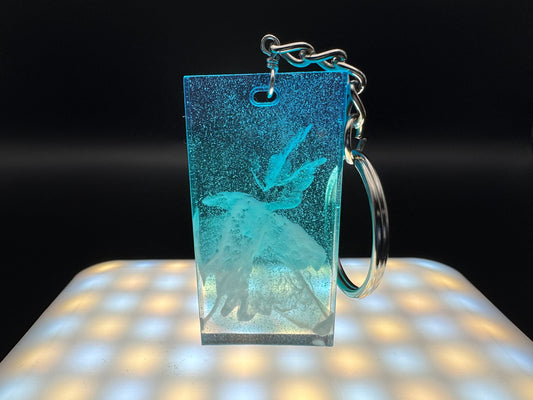 Ocean Blue Teal White Waves Rectangle Charm Keychain Epoxy Resin