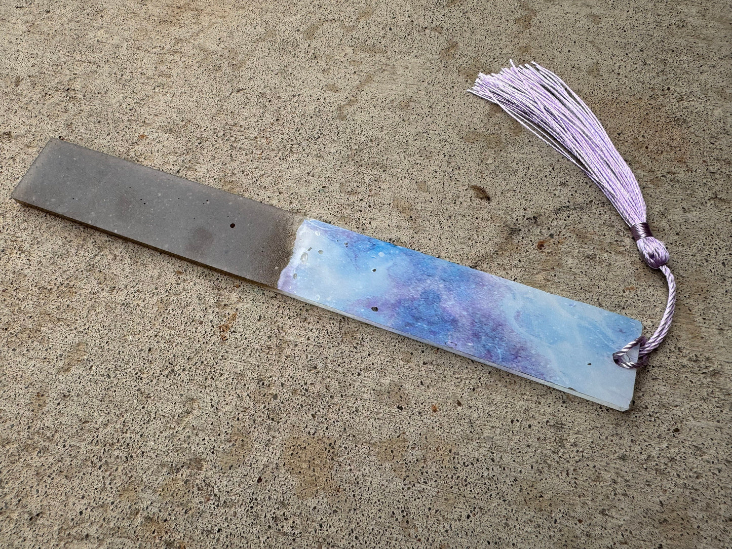 1.2 x 7.7 Bookmark REAL SAND Ocean Waves Blue White Purple with Lavender Tassel
