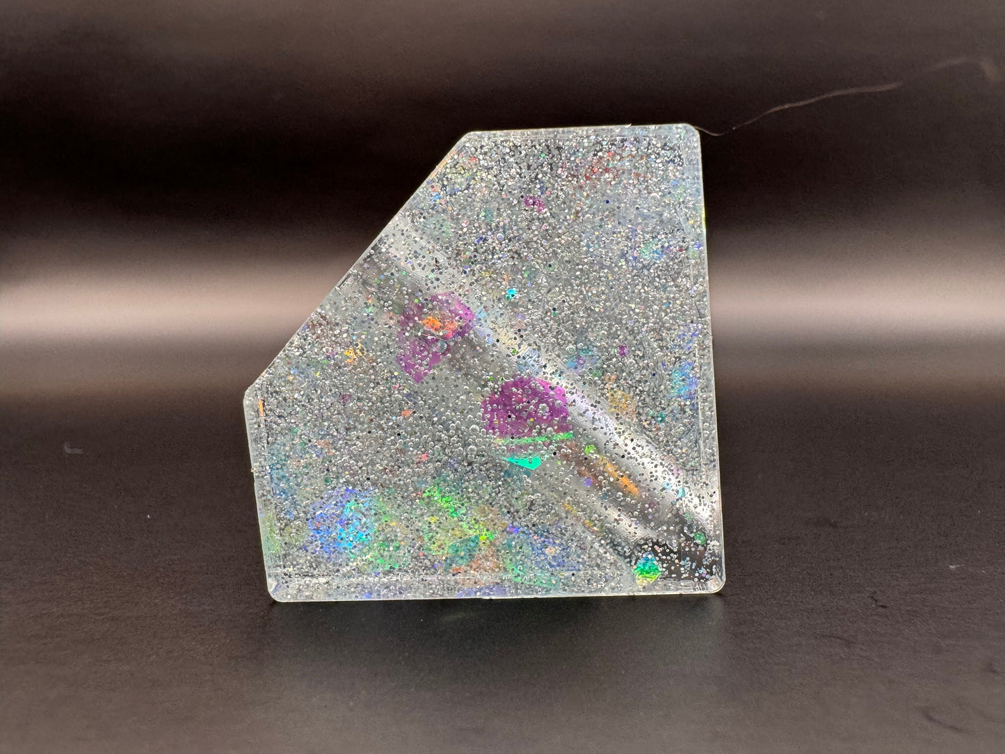 Clear Diamond with Holographic Flakes Straw Topper Epoxy Resin