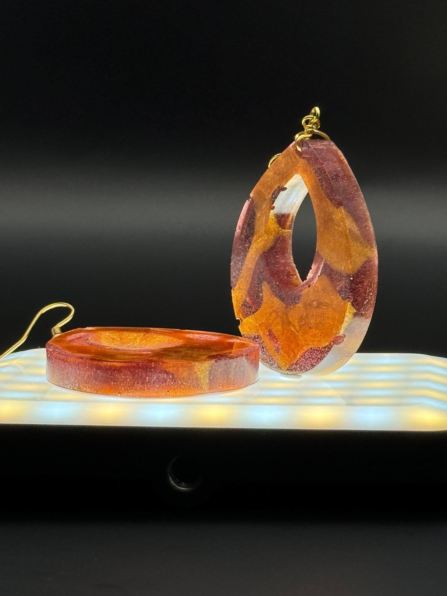Teardrop with Negative Space Translucent Purple and Metallic Gold Handmade Epoxy Resin Earrings with Gold Hooks