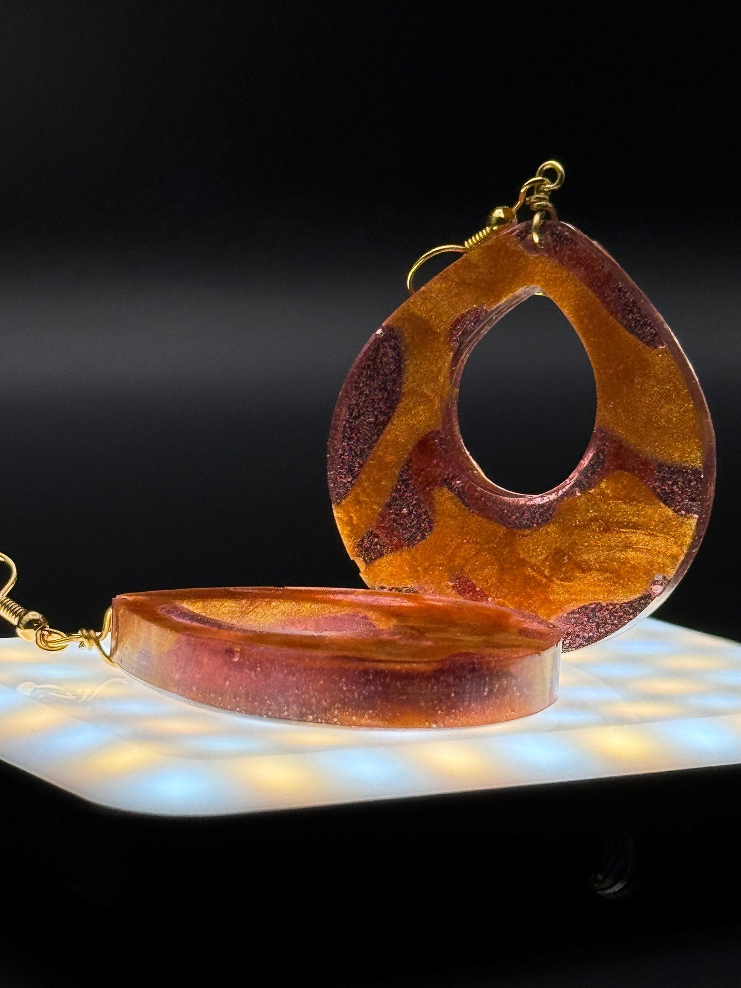 Teardrop with Negative Space Translucent Purple and Metallic Gold Handmade Epoxy Resin Earrings with Gold Hooks