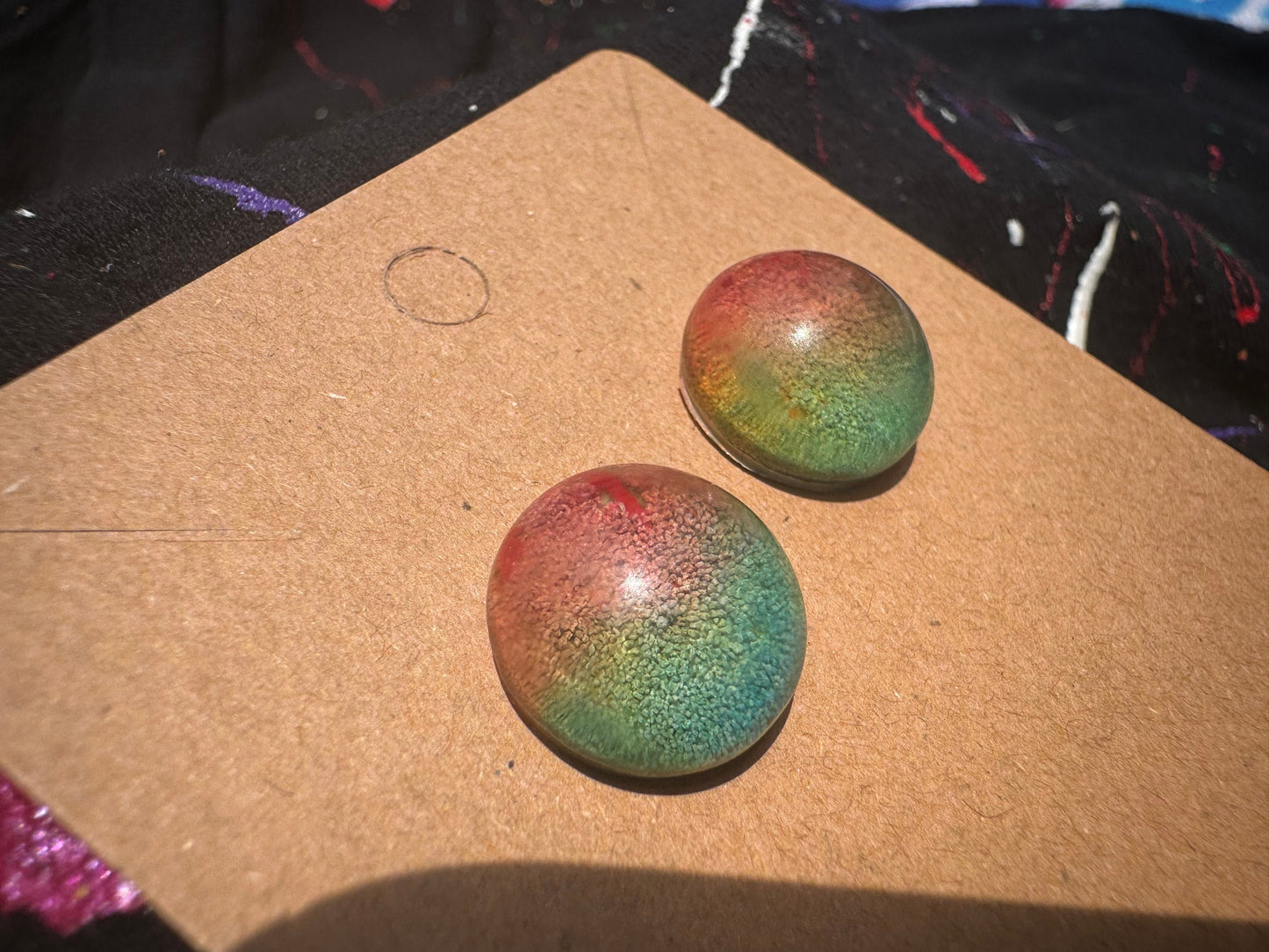 Small Rainbow Pride Petri Style Half Sphere Stud Epoxy Resin Earrings with Gold Studs