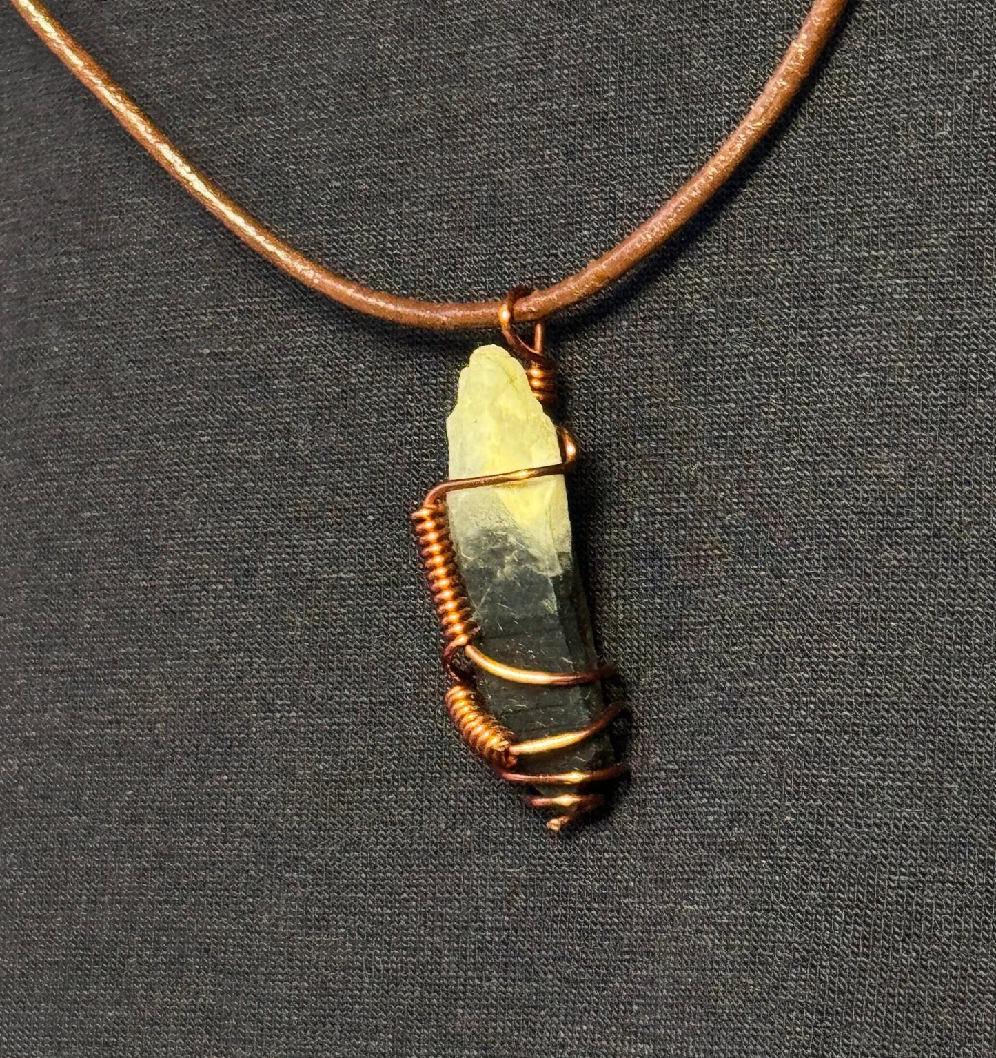 Smoky Quartz with White to Black Gradient Copper Wire Wrapped Double Knot Leather Rope Necklace
