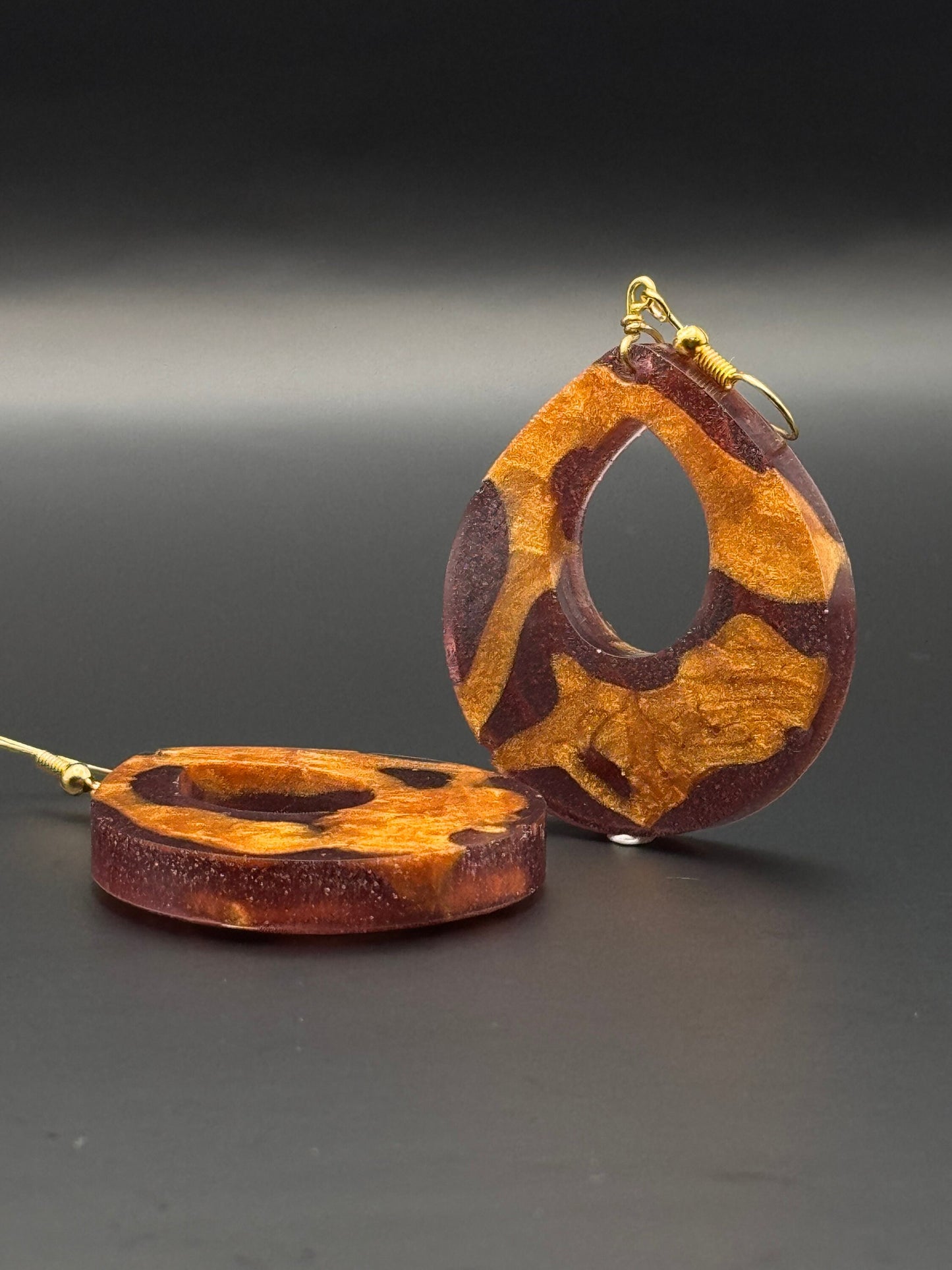 Teardrop with Negative Space Translucent Purple and Metallic Gold Handmade Epoxy Resin Earrings with Gold Hooks