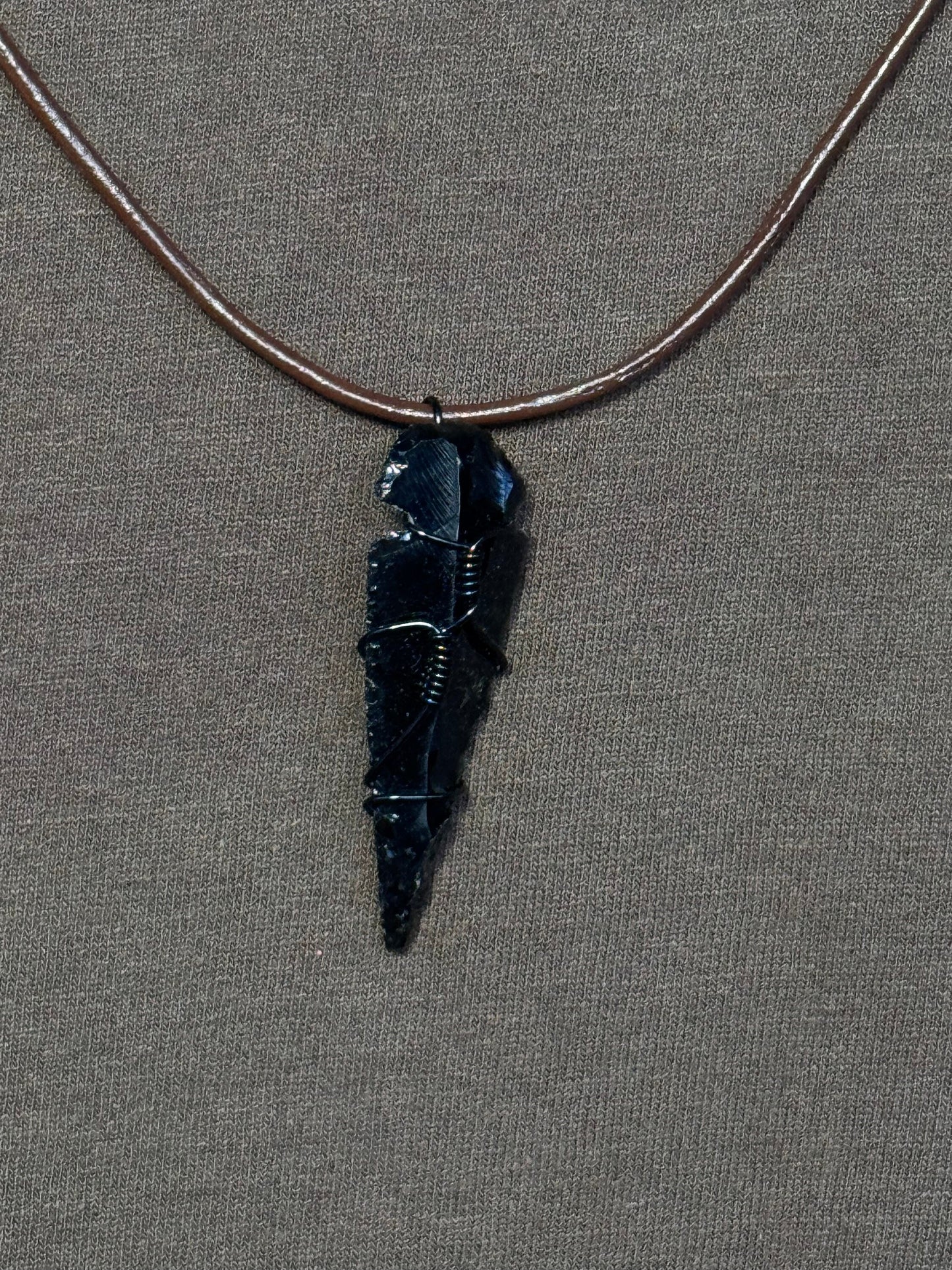 Black Smoky Quartz Black Wire Wrapped Double Knot Leather Rope Necklace