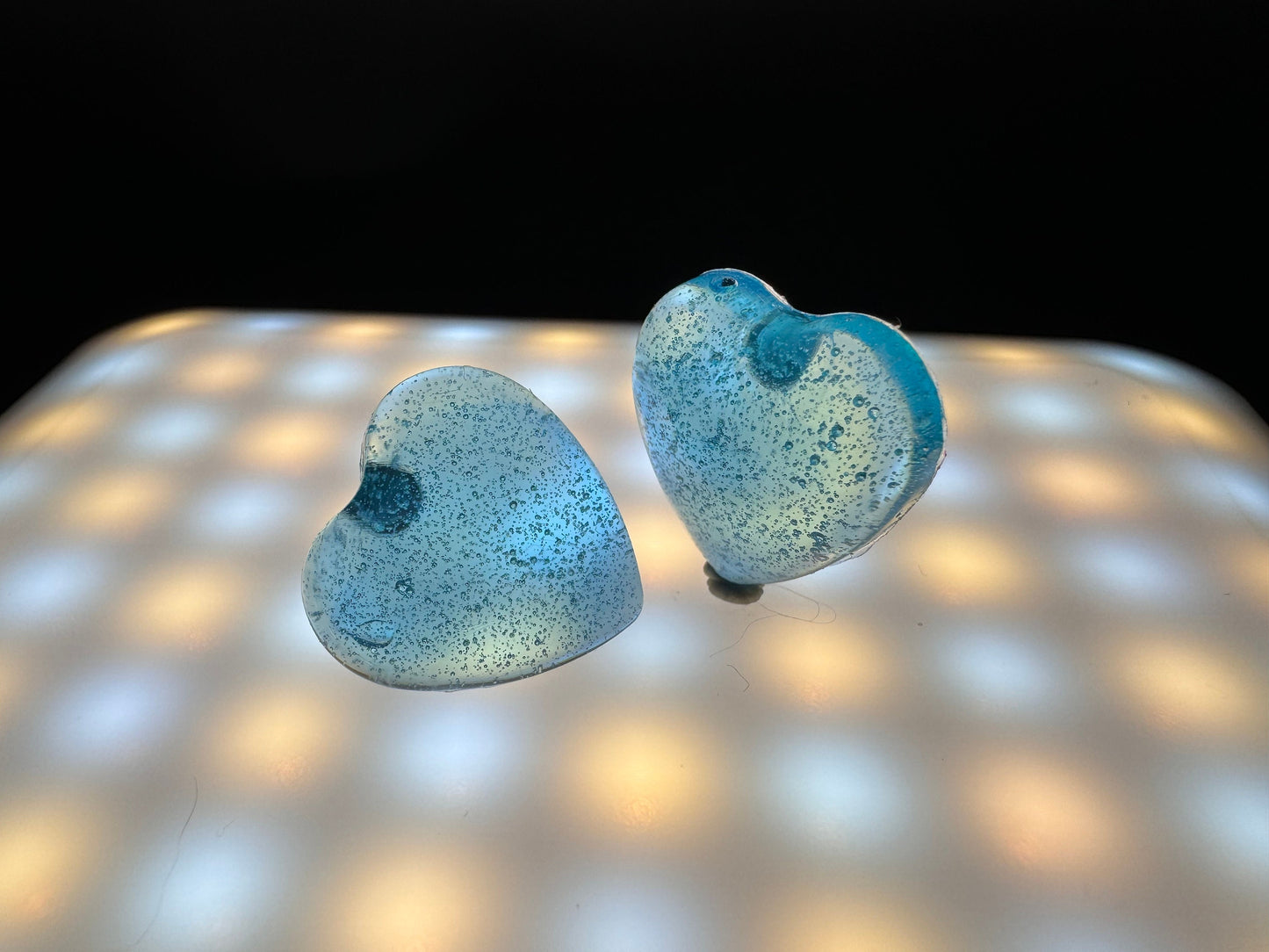 Small Translucent Ocean Blue Heart Stud Epoxy Resin Earrings with Silver Studs