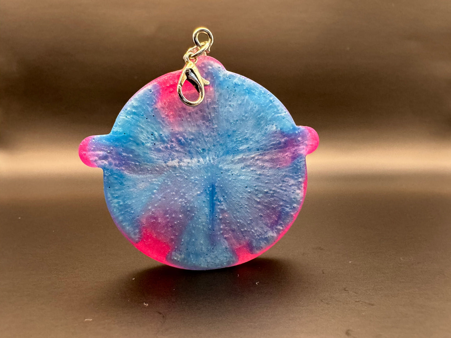 Blue and Pink Circular Resin Shaker with Pink and Blue Chunky Heart Star and Hexagonal Glitter Silver Keychain