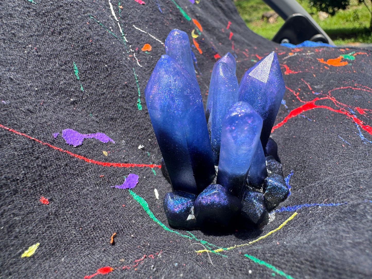 Blue Purple Duo Chrome Chameleon Flake with Black Base Crystal Cluster Epoxy Resin