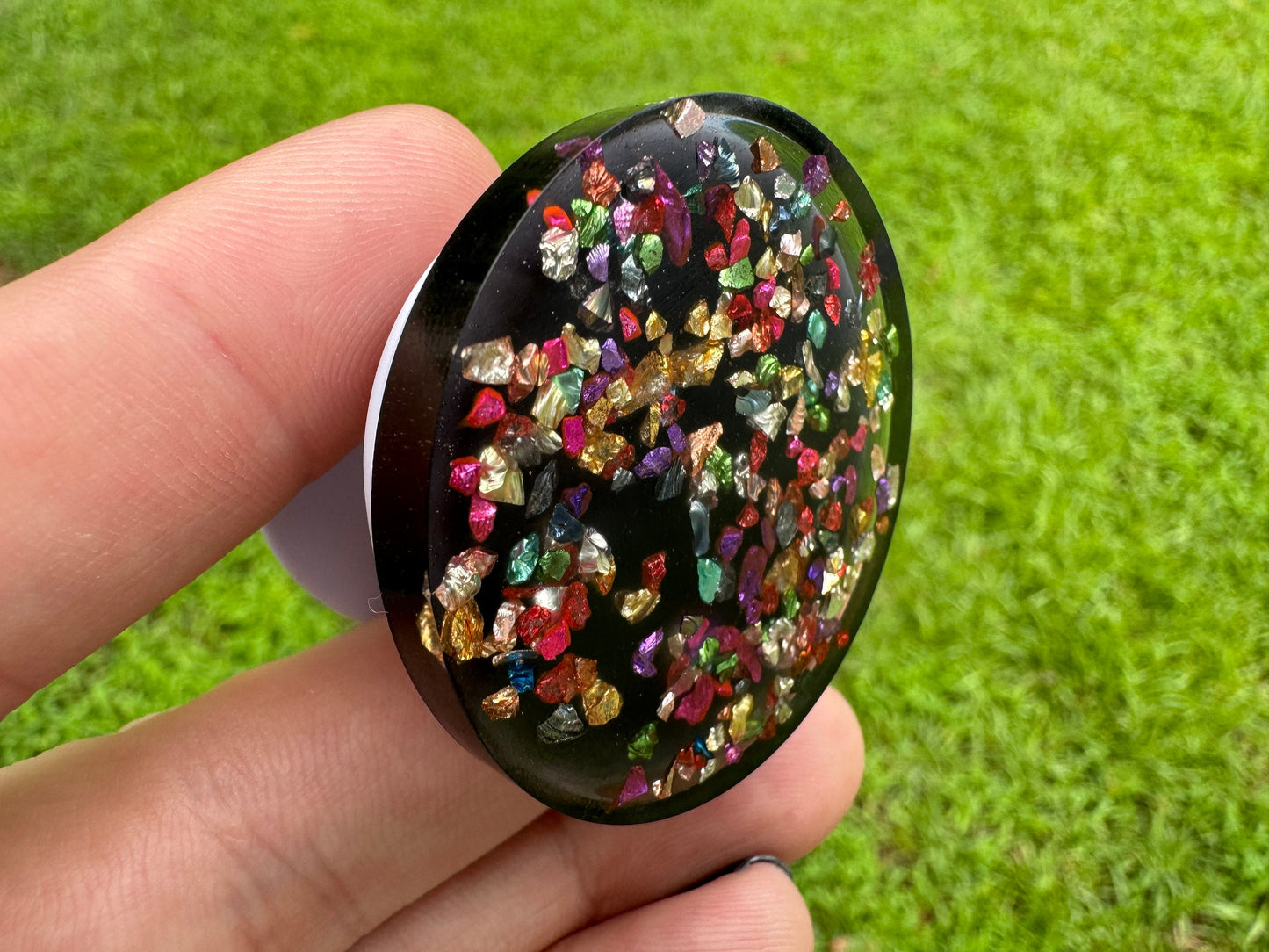 Rainbow Broken Glass Circle Epoxy Resin Pop Socket