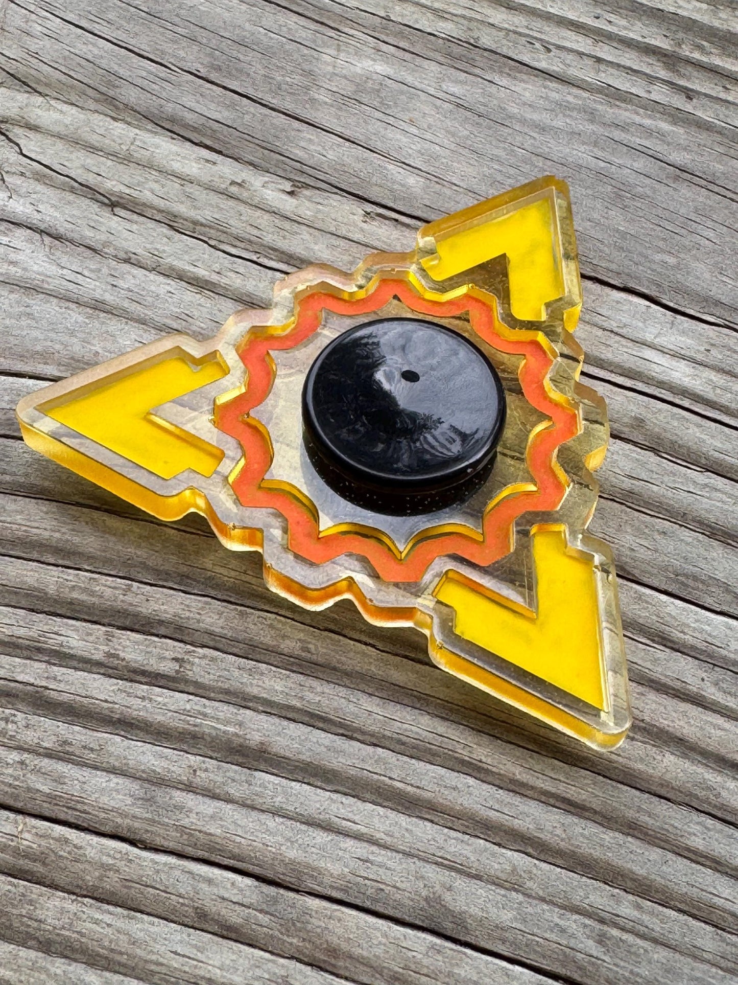 Clear Yellow Orange Triangle Gear Fidget Spinner Epoxy Resin