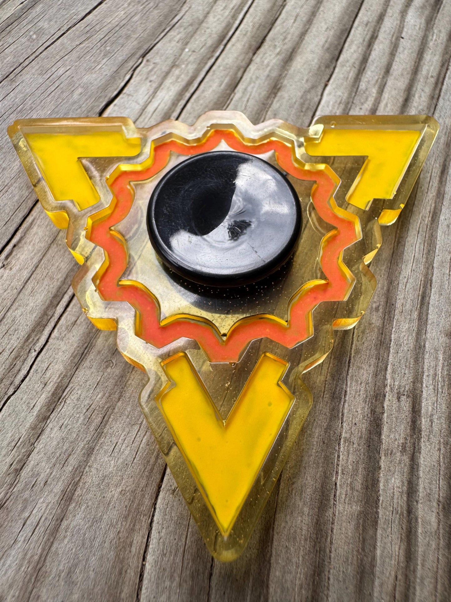 Clear Yellow Orange Triangle Gear Fidget Spinner Epoxy Resin
