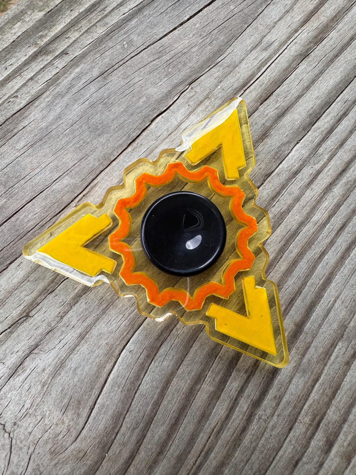Clear Yellow Orange Triangle Gear Fidget Spinner Epoxy Resin