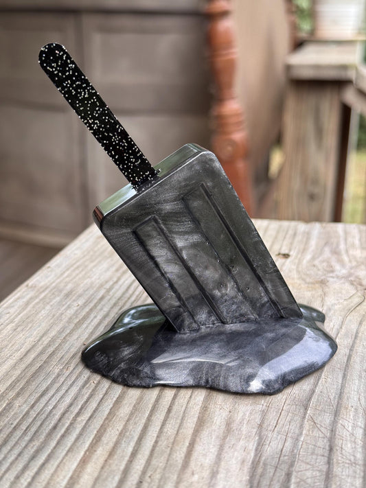 Black Metallic Mica Melting Popsicle with Silver Glitter Black Stick Epoxy Resin