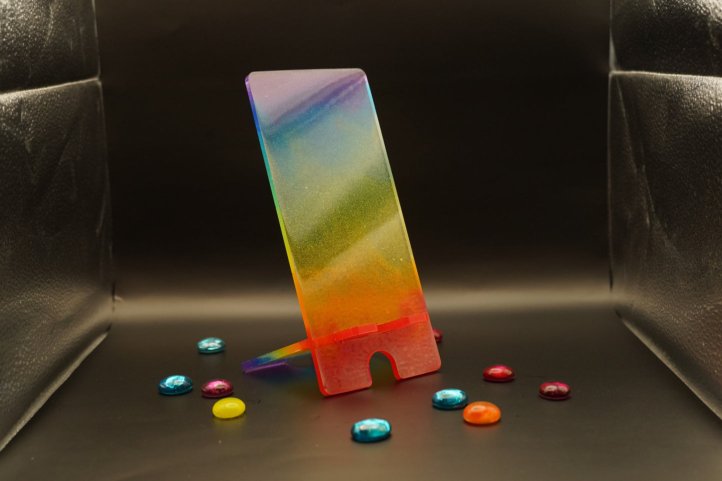 Colorful Rainbow Pride Translucent Gradient Tabletop Phone Stand Epoxy Resin
