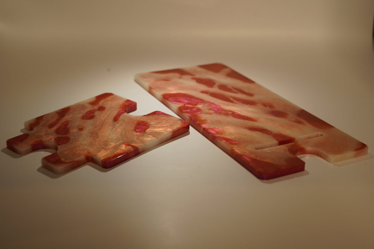 Red Pink and White Marbled Tabletop Phone Stand Epoxy Resin Duochrome