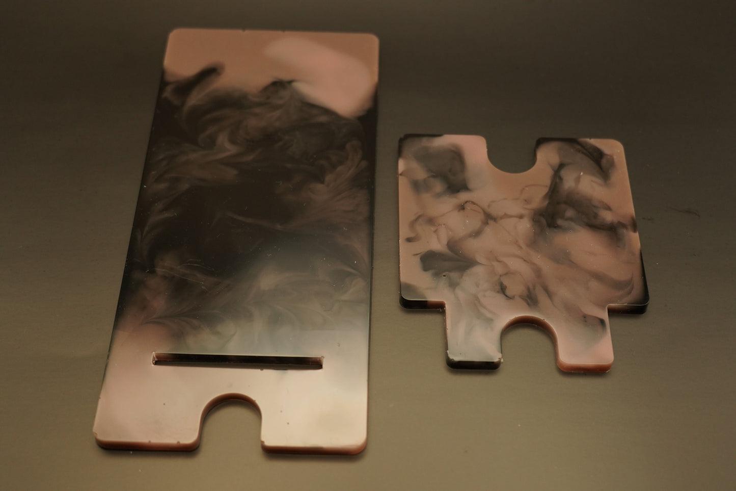 Chocolate and Espresso Brown Swirling Marbled Tabletop Phone Stand Epoxy Resin