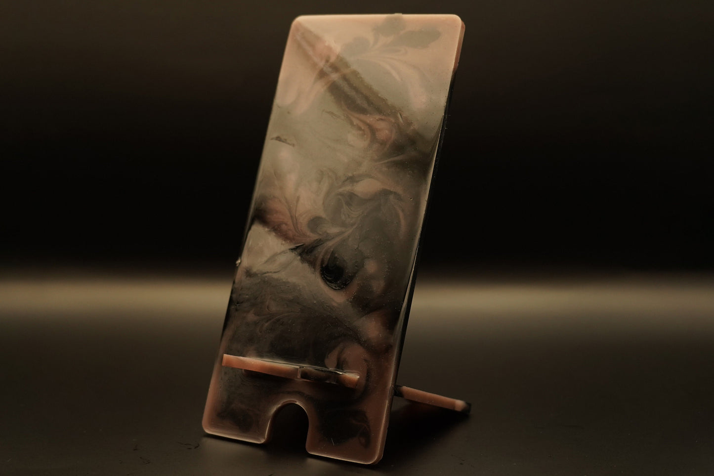 Chocolate and Espresso Brown Swirling Marbled Tabletop Phone Stand Epoxy Resin