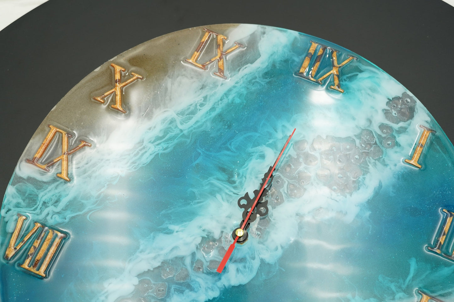 REAL SAND Ocean Beach Analog Clock with Roman Numerals made with Epoxy Resin Wall Hanging