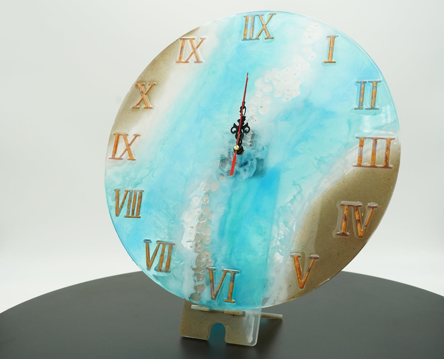 REAL SAND Ocean Beach Analog Clock with Roman Numerals made with Epoxy Resin Wall Hanging